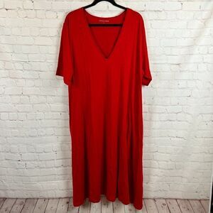 UNIVERSAL STANDART red Poise V Neck Midi Dress short sleeve size L (22-24) NWT